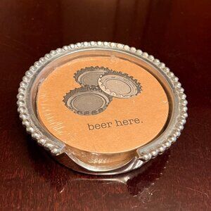 NEW! Mariposa String of Pearls Beaded Coaster Holder and "Beer Here" coasters